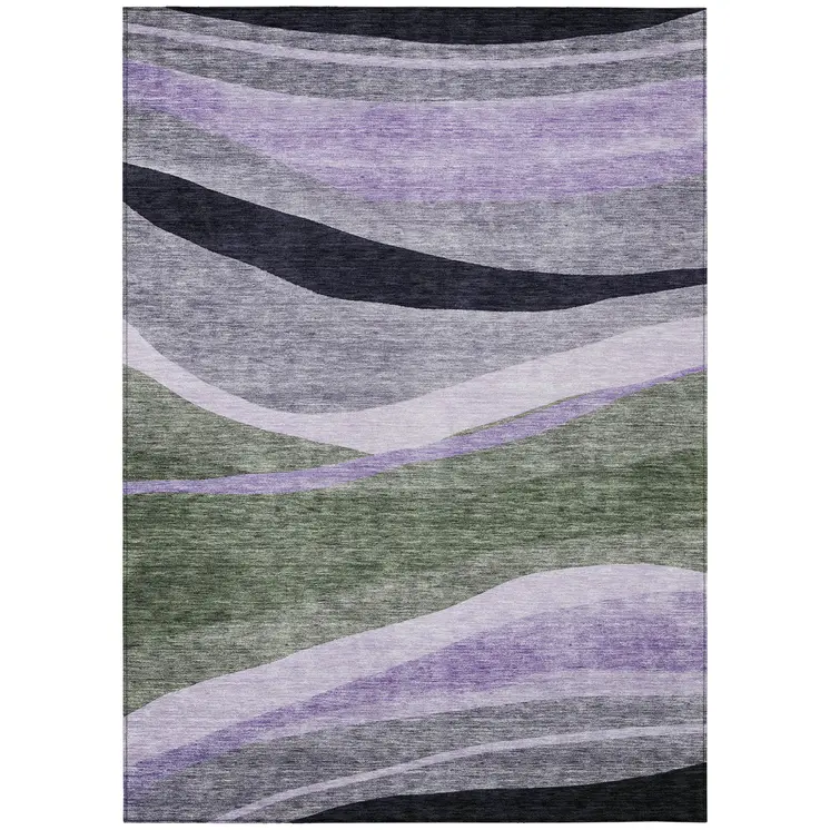 10' X 14' Artichoke Green Green And Black Abstract Washable Indoor Outdoor Area Rug