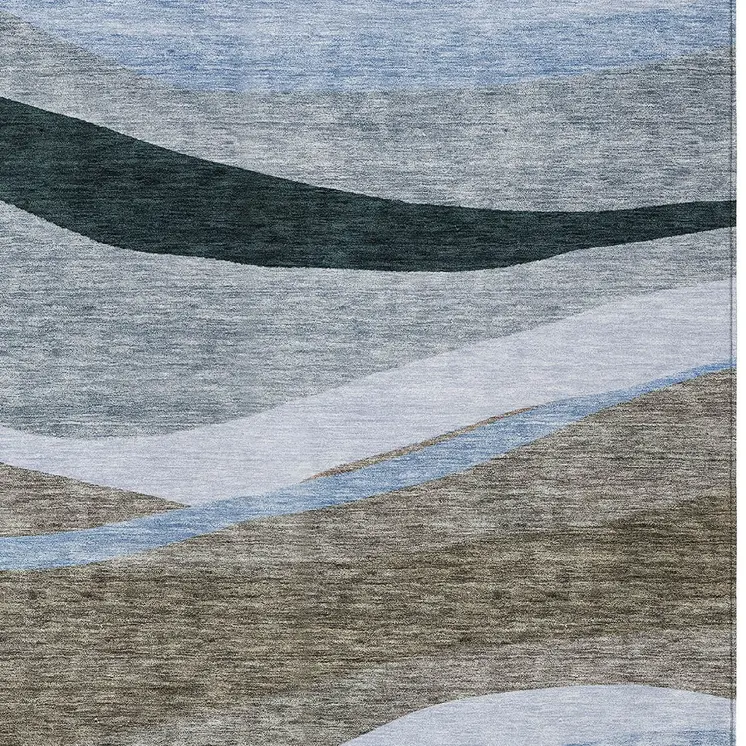 3' X 5' Brown Blue And Gray Abstract Washable Indoor Outdoor Area Rug