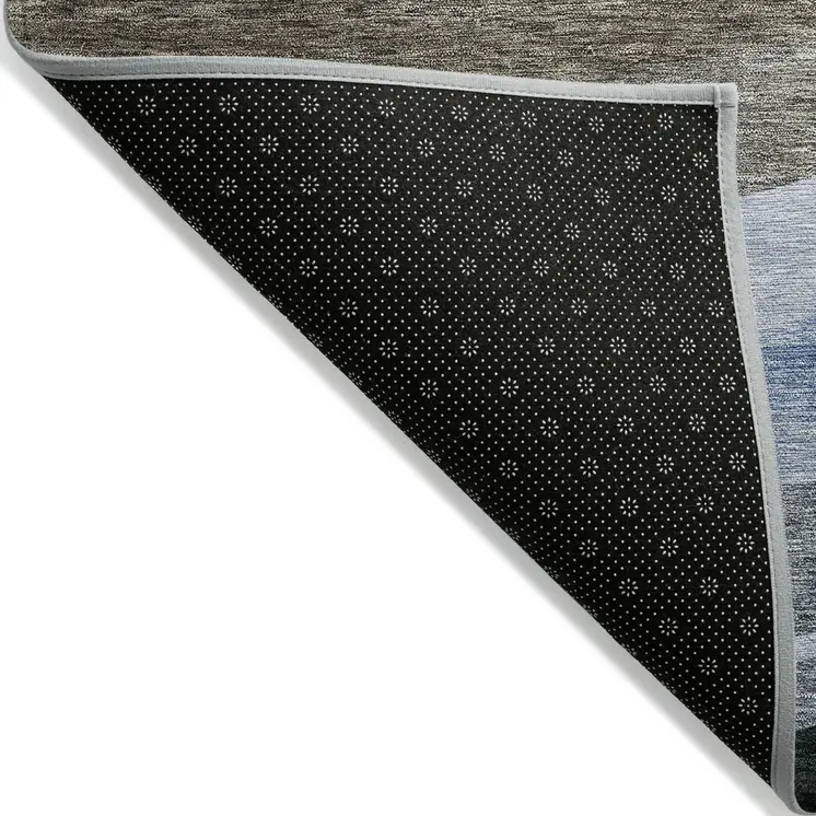 5' X 8' Brown Blue And Gray Abstract Washable Indoor Outdoor Area Rug