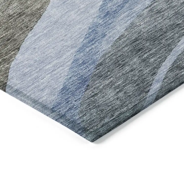 5' X 8' Brown Blue And Gray Abstract Washable Indoor Outdoor Area Rug
