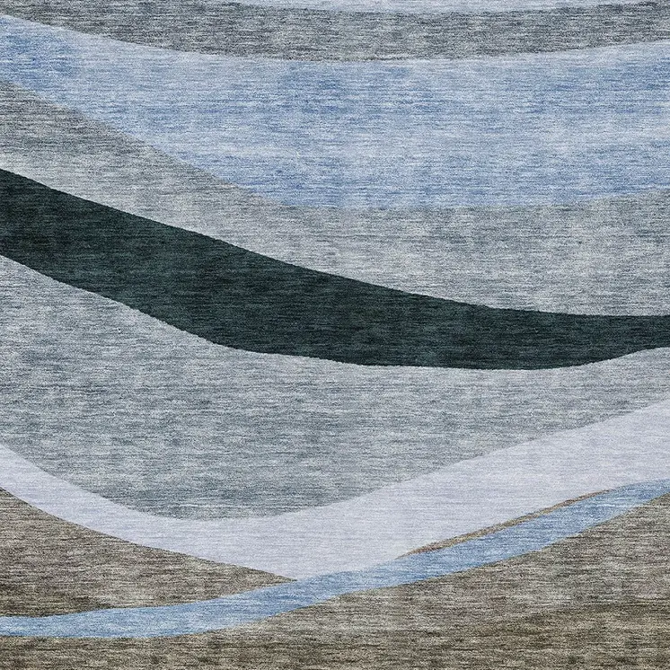 5' X 8' Brown Blue And Gray Abstract Washable Indoor Outdoor Area Rug