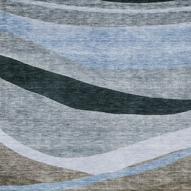 9' X 12' Brown Blue And Gray Abstract Washable Indoor Outdoor Area Rug