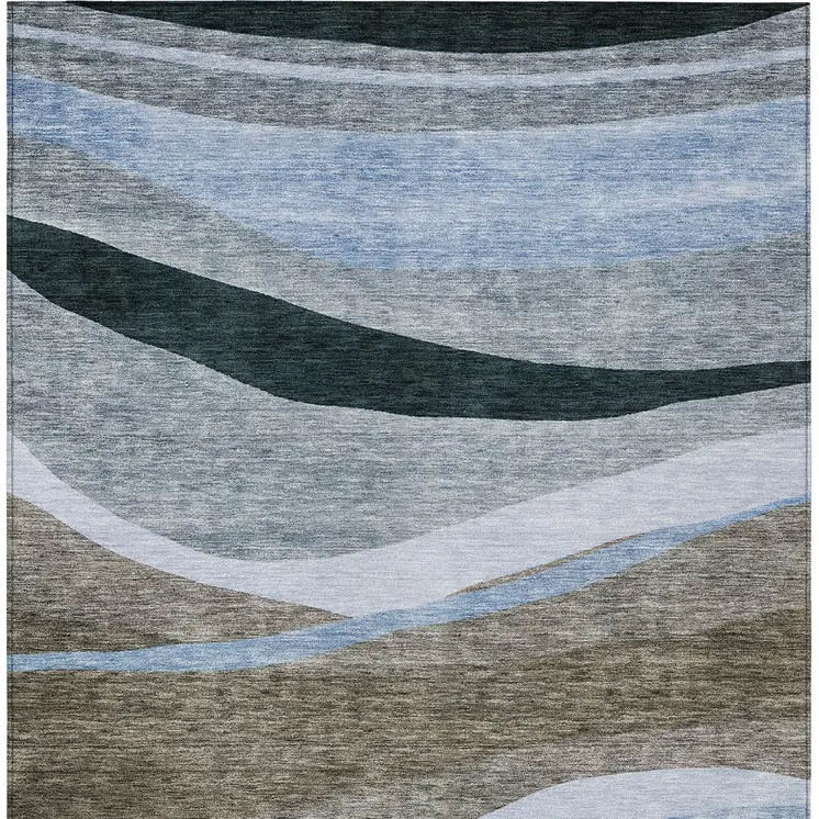 10' X 14' Brown Blue And Gray Abstract Washable Indoor Outdoor Area Rug