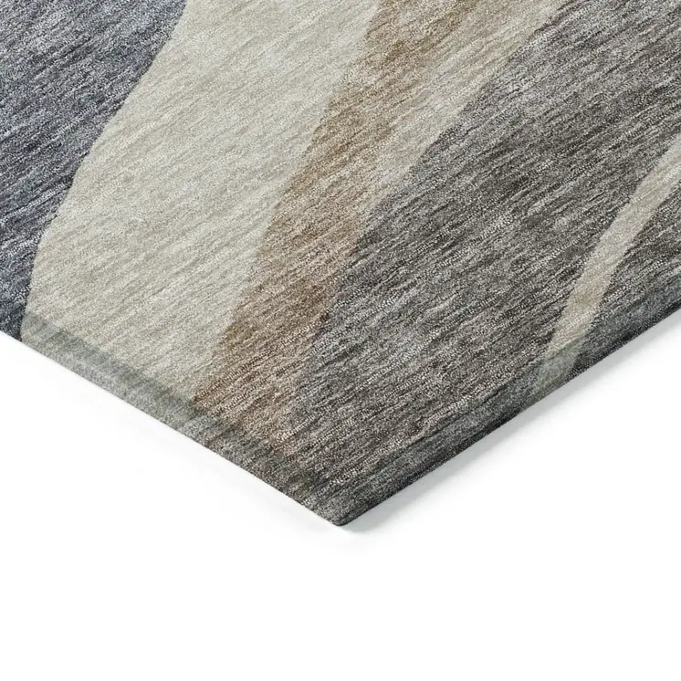 3' X 5' Blue Brown And Beige Abstract Washable Indoor Outdoor Area Rug