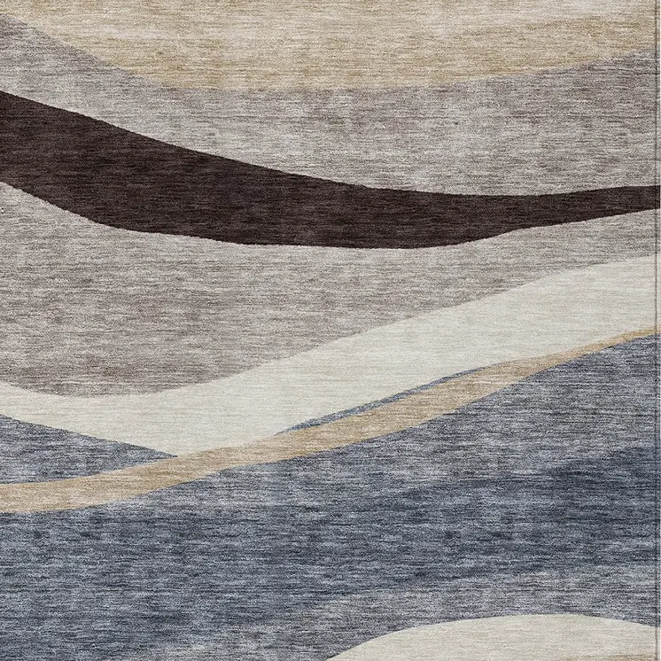 5' X 8' Blue Brown And Beige Abstract Washable Indoor Outdoor Area Rug