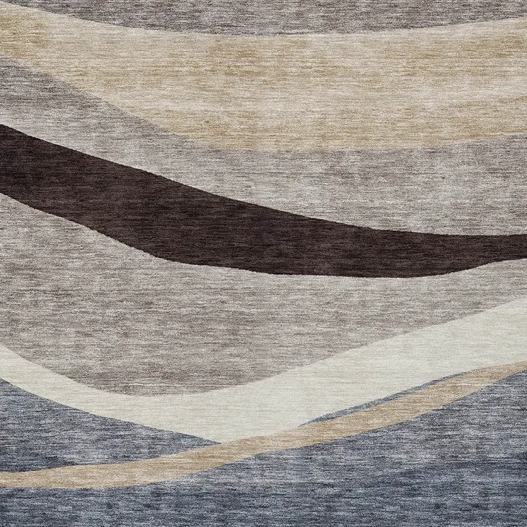 9' X 12' Blue Brown And Beige Abstract Washable Indoor Outdoor Area Rug