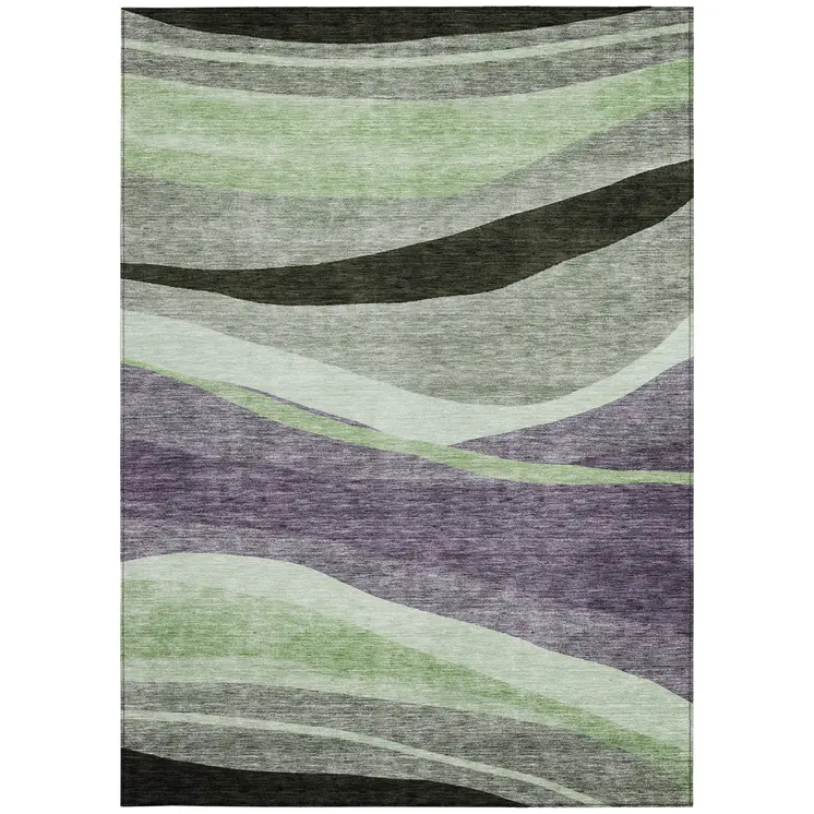 5' X 8' Purple And Green Abstract Washable Indoor Outdoor Area Rug
