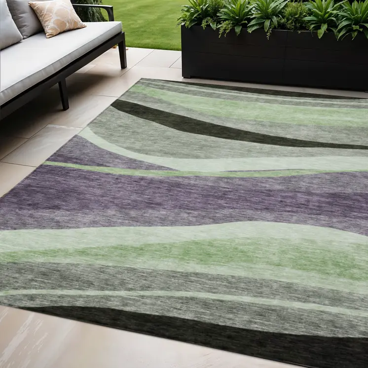 5' X 8' Purple And Green Abstract Washable Indoor Outdoor Area Rug