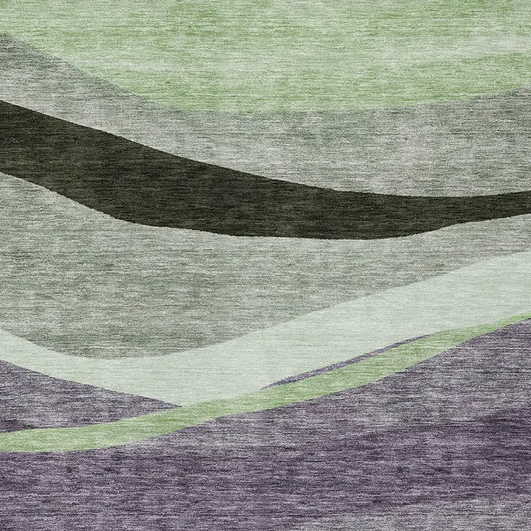 5' X 8' Purple And Green Abstract Washable Indoor Outdoor Area Rug