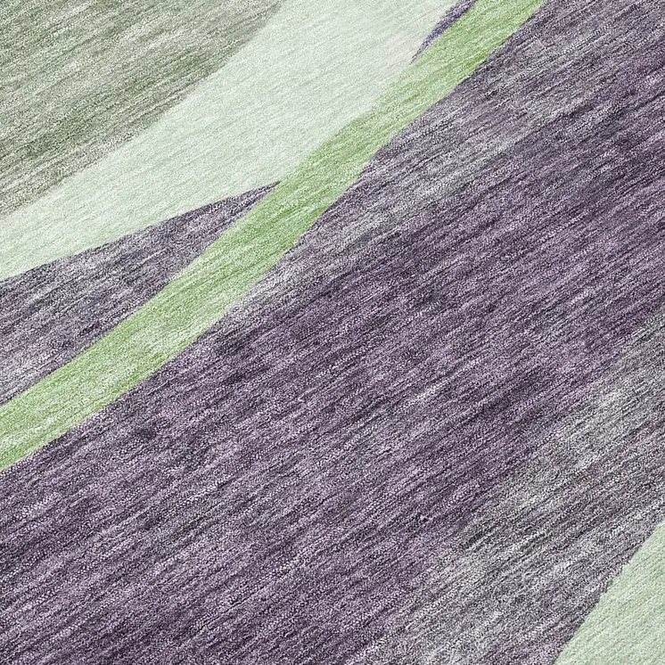 8' Purple And Green Round Abstract Washable Indoor Outdoor Area Rug