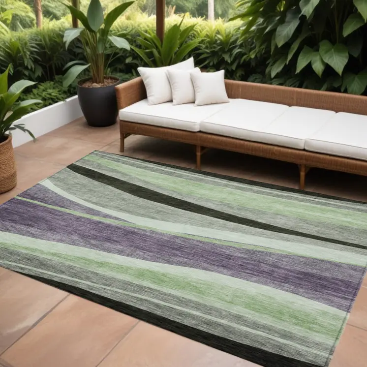 8' X 10' Purple And Green Abstract Washable Indoor Outdoor Area Rug