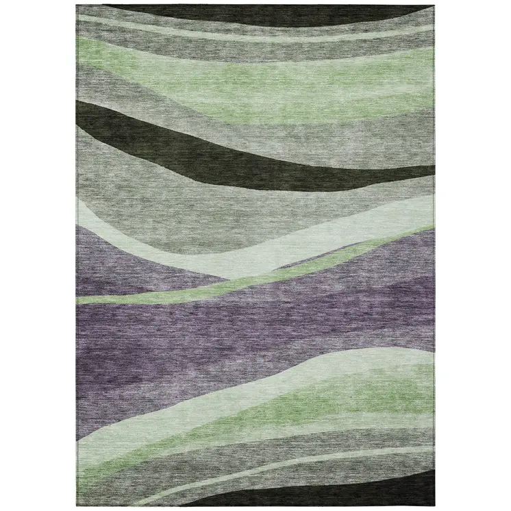 8' X 10' Purple And Green Abstract Washable Indoor Outdoor Area Rug