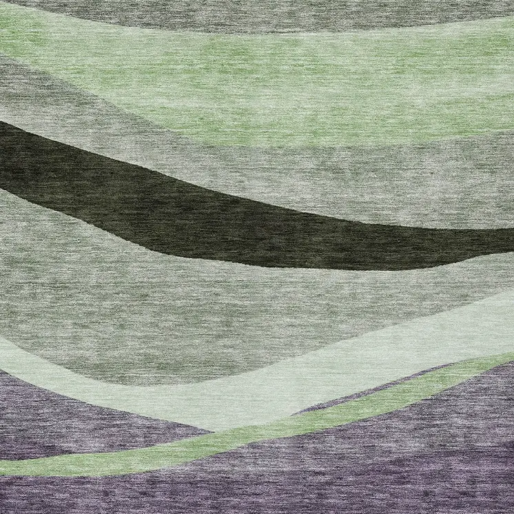 9' X 12' Purple And Green Abstract Washable Indoor Outdoor Area Rug