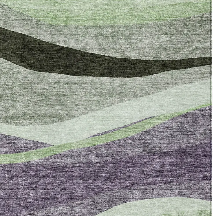 10' X 14' Purple And Green Abstract Washable Indoor Outdoor Area Rug