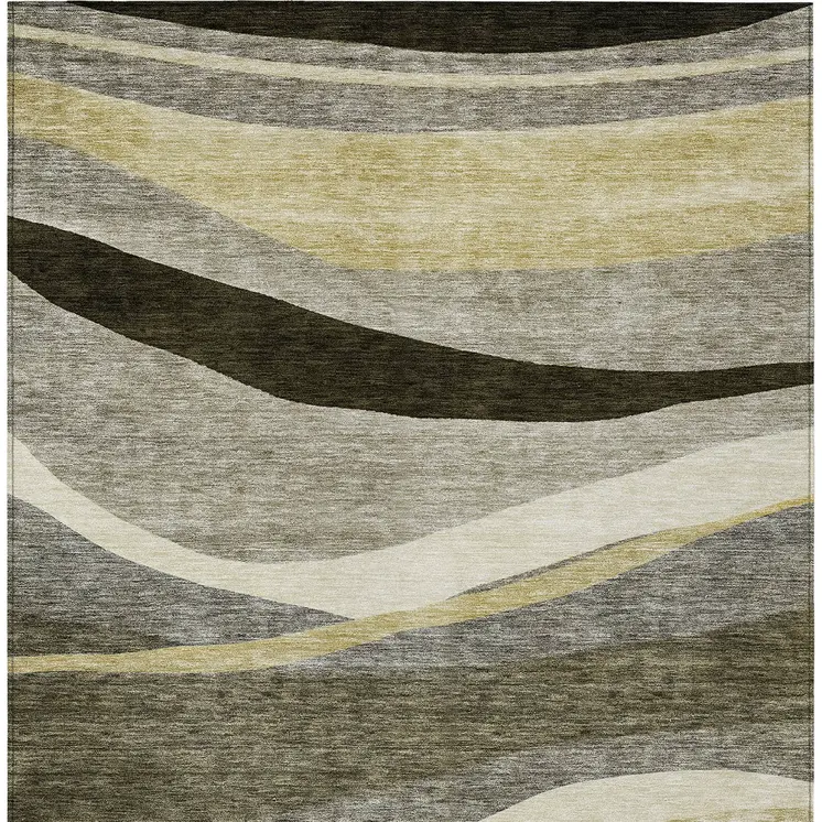 3' X 5' Taupe Gray And Black Abstract Washable Indoor Outdoor Area Rug