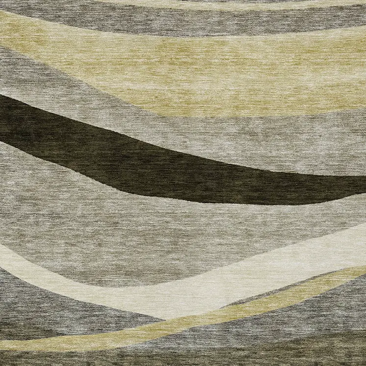 3' X 5' Taupe Gray And Black Abstract Washable Indoor Outdoor Area Rug