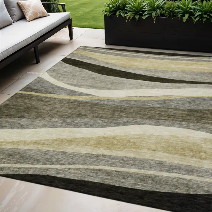 5' X 8' Taupe Gray And Black Abstract Washable Indoor Outdoor Area Rug