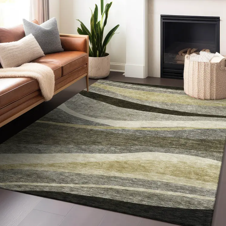 5' X 8' Taupe Gray And Black Abstract Washable Indoor Outdoor Area Rug