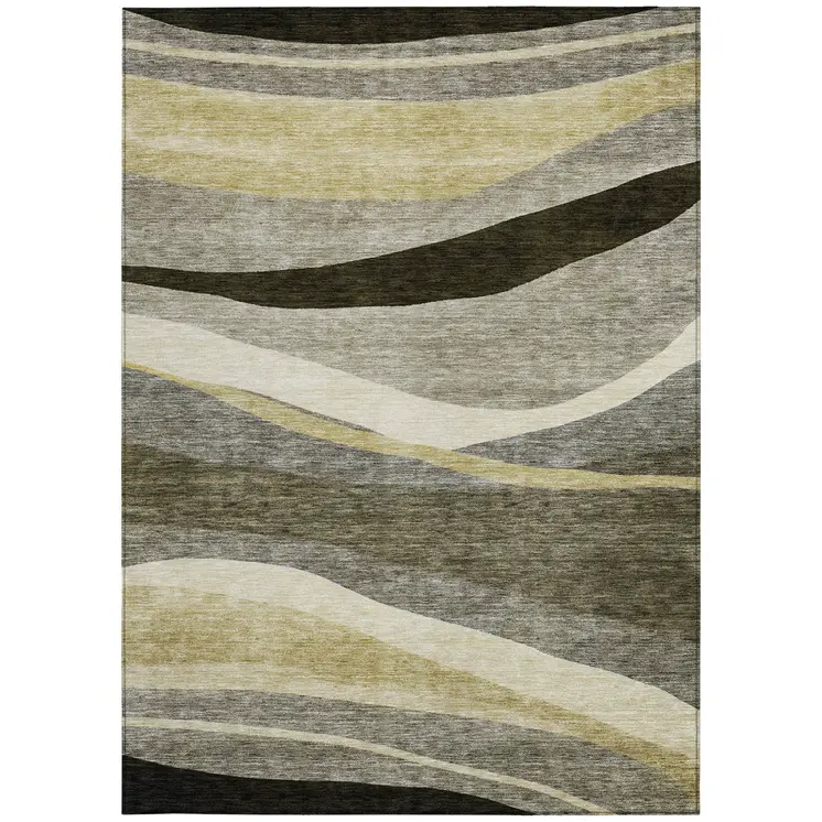 8' X 10' Taupe Gray And Black Abstract Washable Indoor Outdoor Area Rug