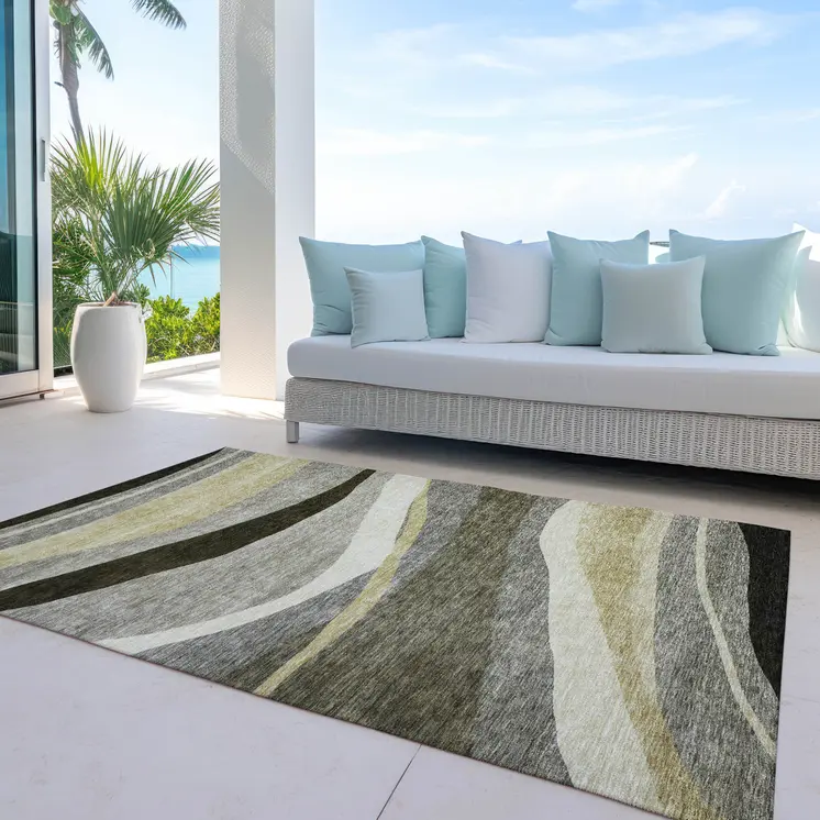 8' X 10' Taupe Gray And Black Abstract Washable Indoor Outdoor Area Rug