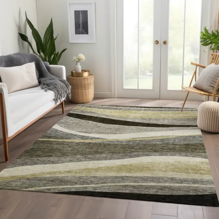 8' X 10' Taupe Gray And Black Abstract Washable Indoor Outdoor Area Rug