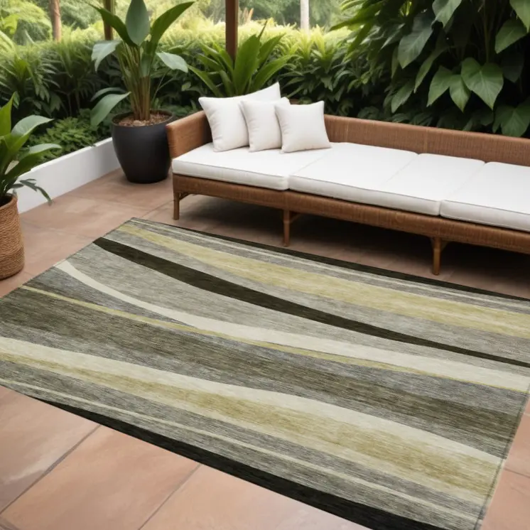 10' X 14' Taupe Gray And Black Abstract Washable Indoor Outdoor Area Rug
