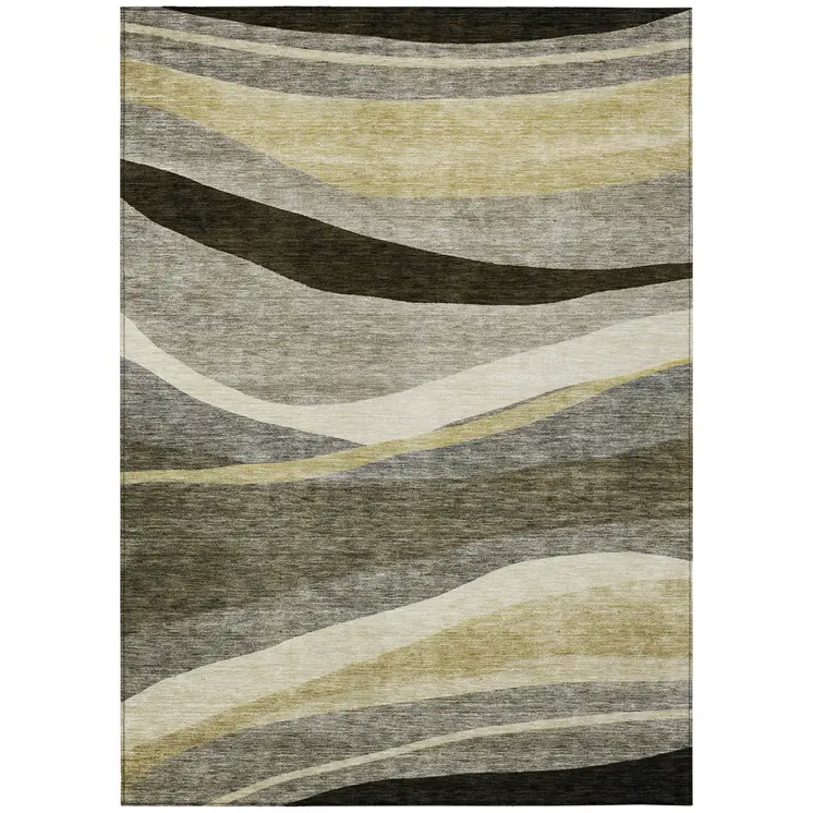 10' X 14' Taupe Gray And Black Abstract Washable Indoor Outdoor Area Rug