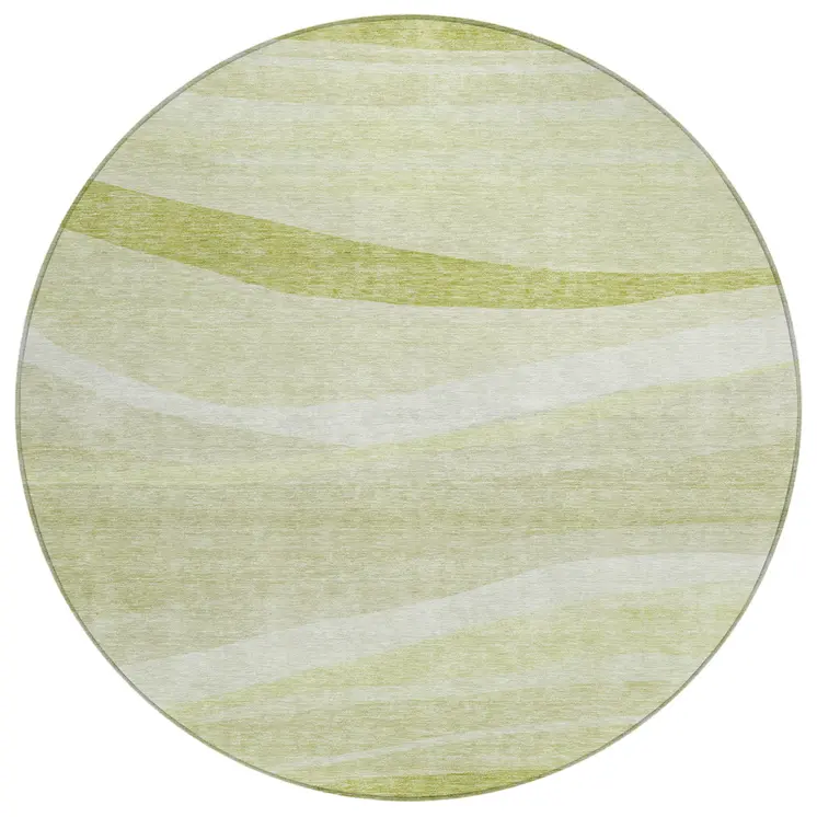 8' Artichoke Green And Ivory Round Abstract Washable Indoor Outdoor Area Rug