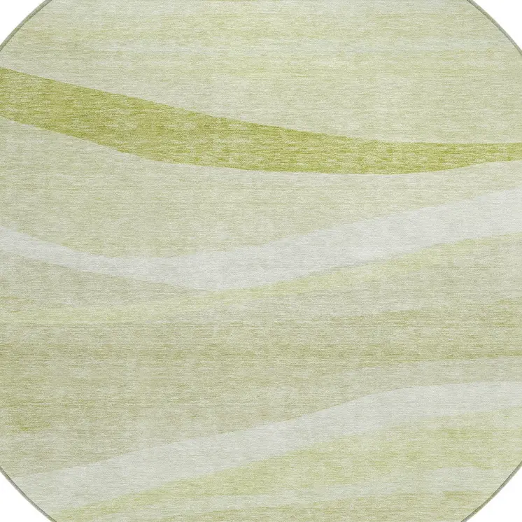 8' Artichoke Green And Ivory Round Abstract Washable Indoor Outdoor Area Rug