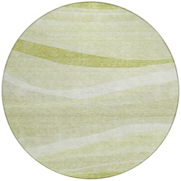 8' Artichoke Green And Ivory Round Abstract Washable Indoor Outdoor Area Rug