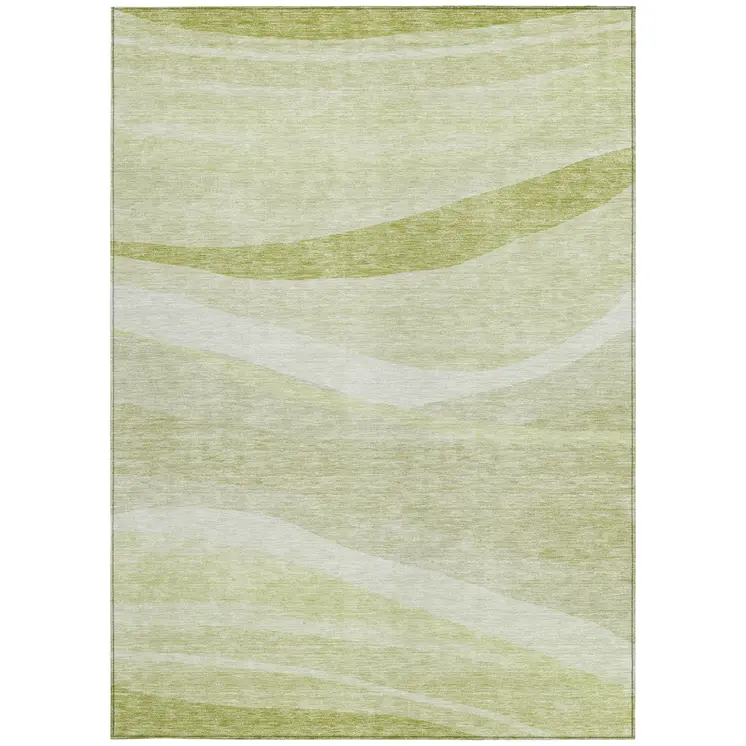 8' X 10' Artichoke Green And Ivory Abstract Washable Indoor Outdoor Area Rug