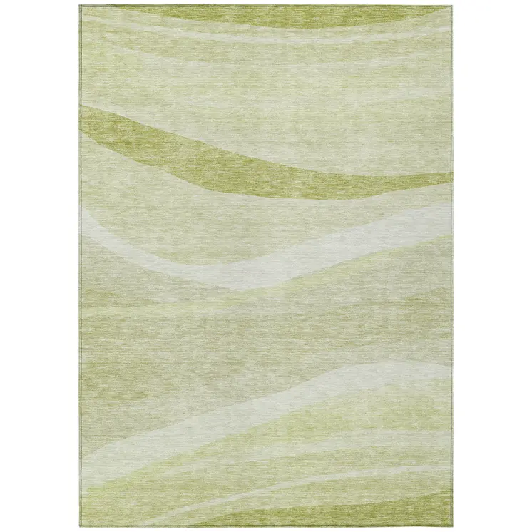 9' X 12' Artichoke Green And Ivory Abstract Washable Indoor Outdoor Area Rug