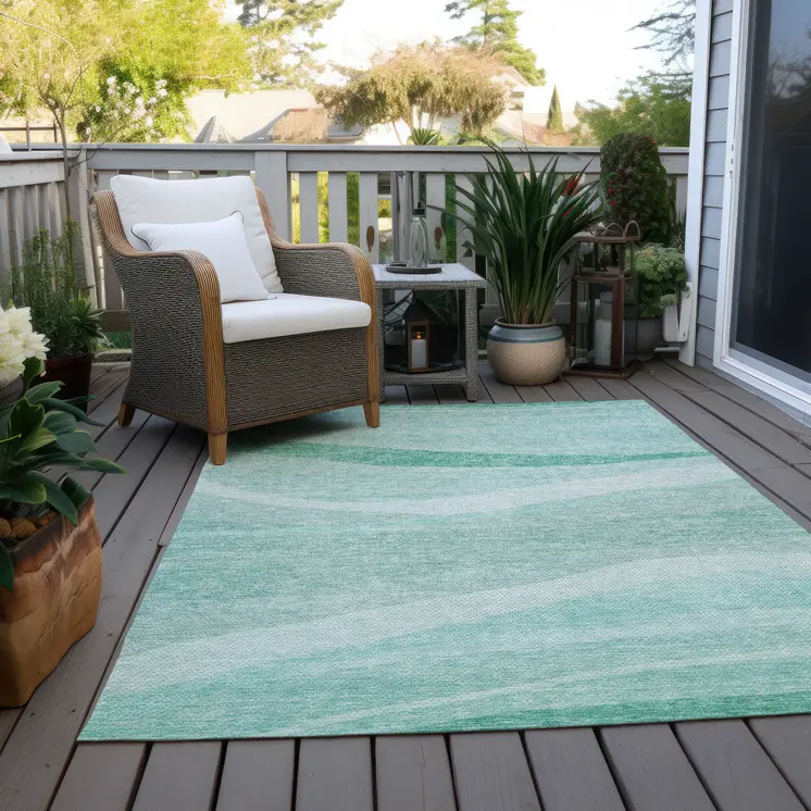 3' X 5' Aqua And Sky Blue Abstract Washable Indoor Outdoor Area Rug