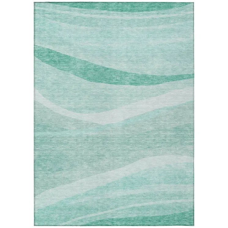 5' X 8' Aqua And Sky Blue Abstract Washable Indoor Outdoor Area Rug
