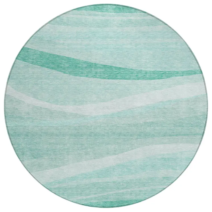 8' Aqua And Sky Blue Round Abstract Washable Indoor Outdoor Area Rug