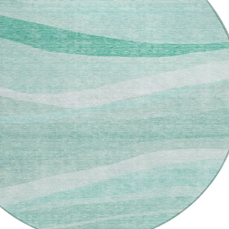 8' Aqua And Sky Blue Round Abstract Washable Indoor Outdoor Area Rug