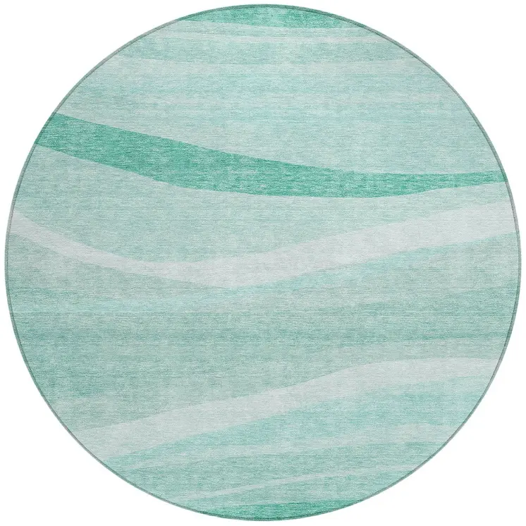 8' Aqua And Sky Blue Round Abstract Washable Indoor Outdoor Area Rug