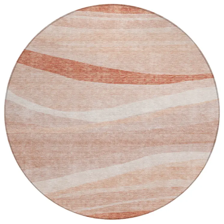 8' Salmon And Pink Round Abstract Washable Indoor Outdoor Area Rug