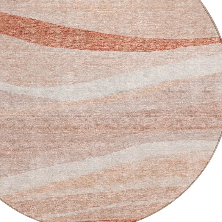 8' Salmon And Pink Round Abstract Washable Indoor Outdoor Area Rug