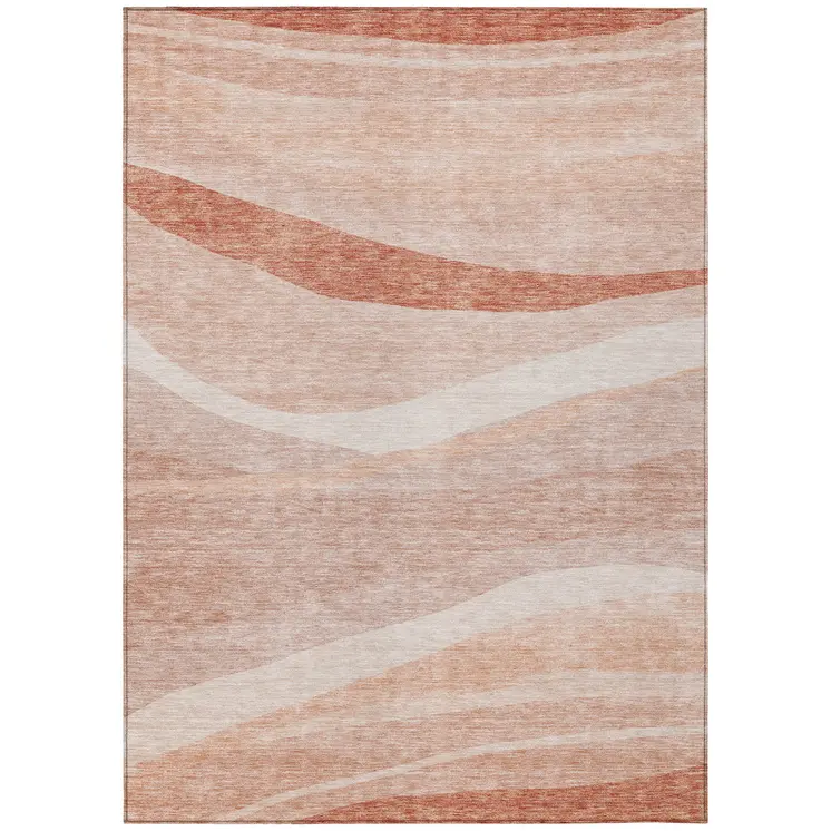 9' X 12' Salmon And Pink Abstract Washable Indoor Outdoor Area Rug