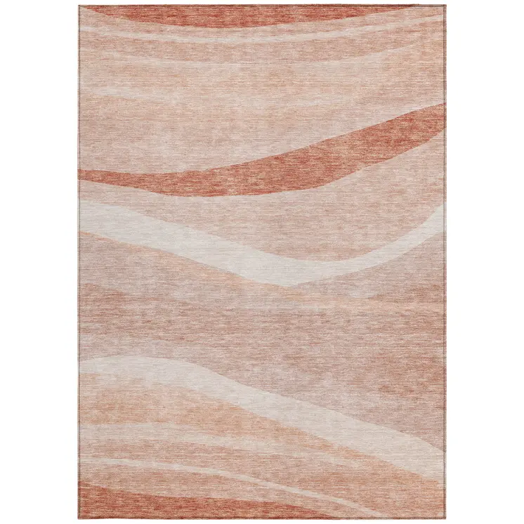 9' X 12' Salmon And Pink Abstract Washable Indoor Outdoor Area Rug