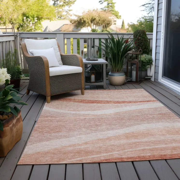 9' X 12' Salmon And Pink Abstract Washable Indoor Outdoor Area Rug