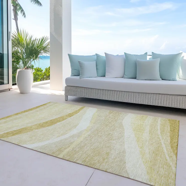 5' X 8' Wheat And Ivory Abstract Washable Indoor Outdoor Area Rug