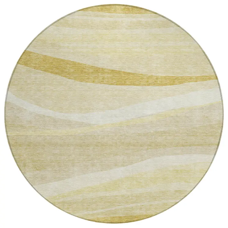 8' Wheat And Ivory Round Abstract Washable Indoor Outdoor Area Rug
