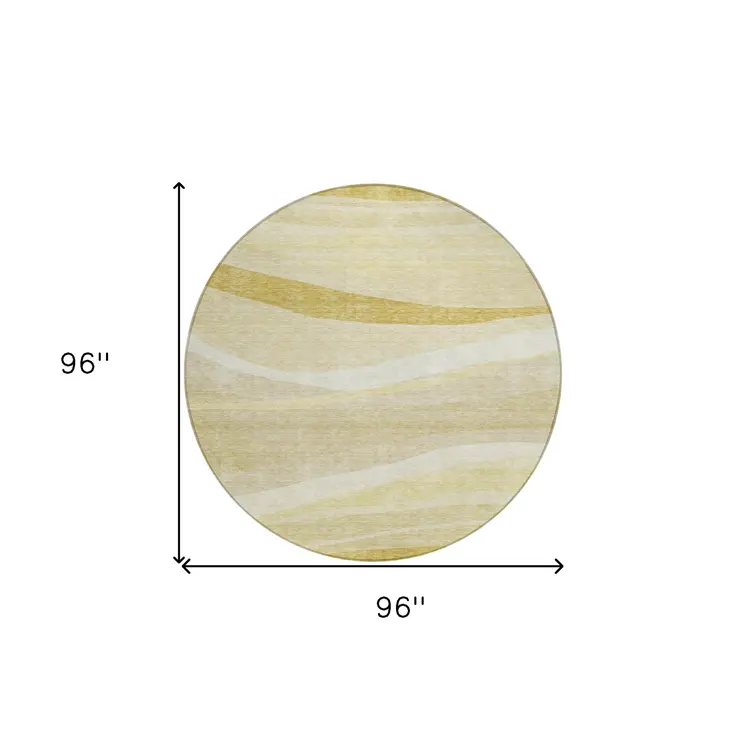 8' Wheat And Ivory Round Abstract Washable Indoor Outdoor Area Rug