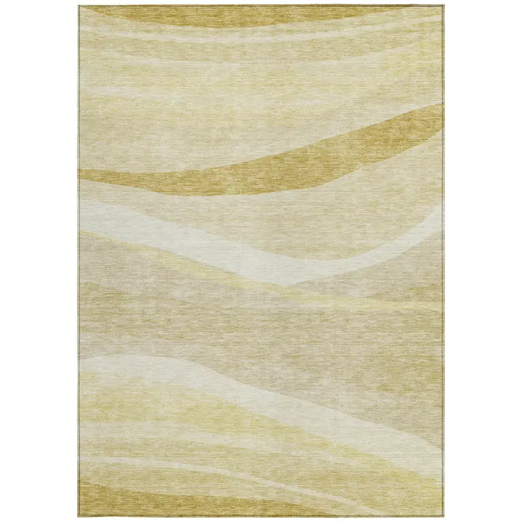 9' X 12' Wheat And Ivory Abstract Washable Indoor Outdoor Area Rug