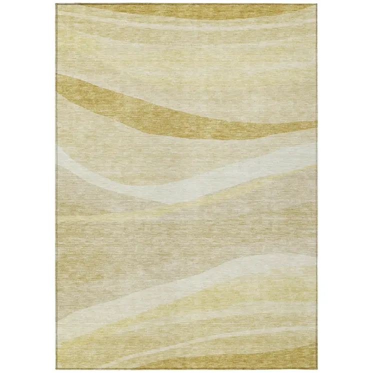 9' X 12' Wheat And Ivory Abstract Washable Indoor Outdoor Area Rug