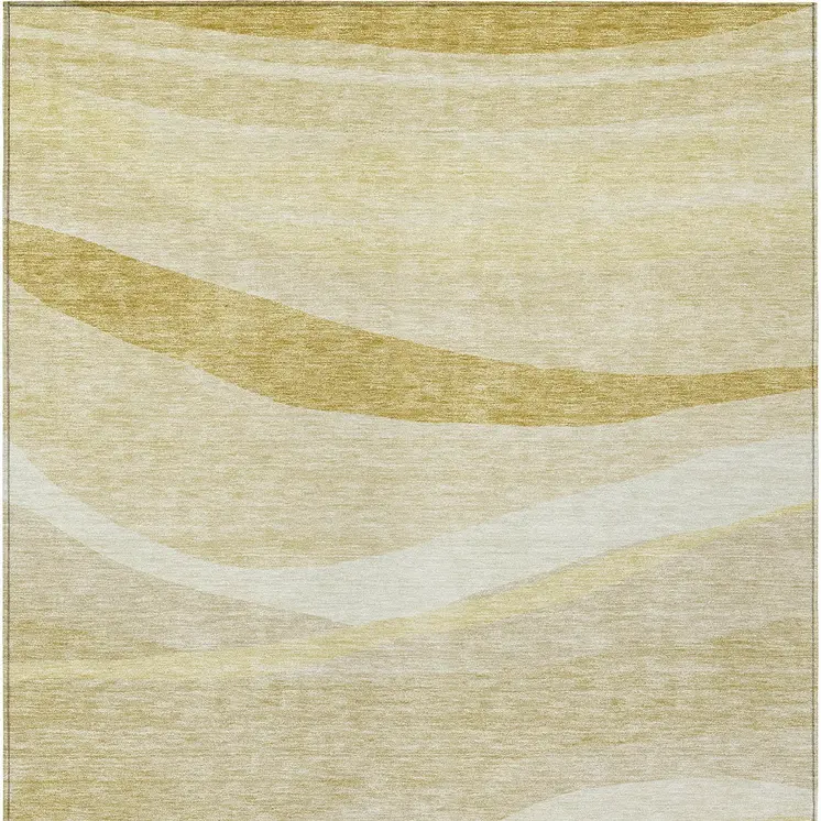 9' X 12' Wheat And Ivory Abstract Washable Indoor Outdoor Area Rug
