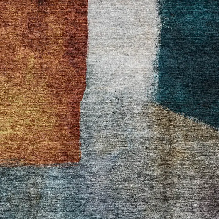 5' X 8' Copper Green And Gray Abstract Washable Indoor Outdoor Area Rug