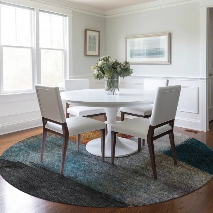 8' Copper Green And Gray Round Abstract Washable Indoor Outdoor Area Rug